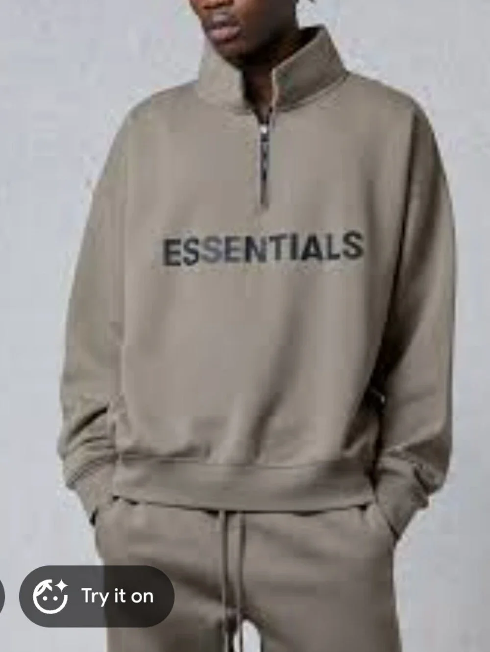 FEAR OF GOD taupeEssentials Men's Zip-Up Sweatshirt Light Gray Y2K Streetwear XL